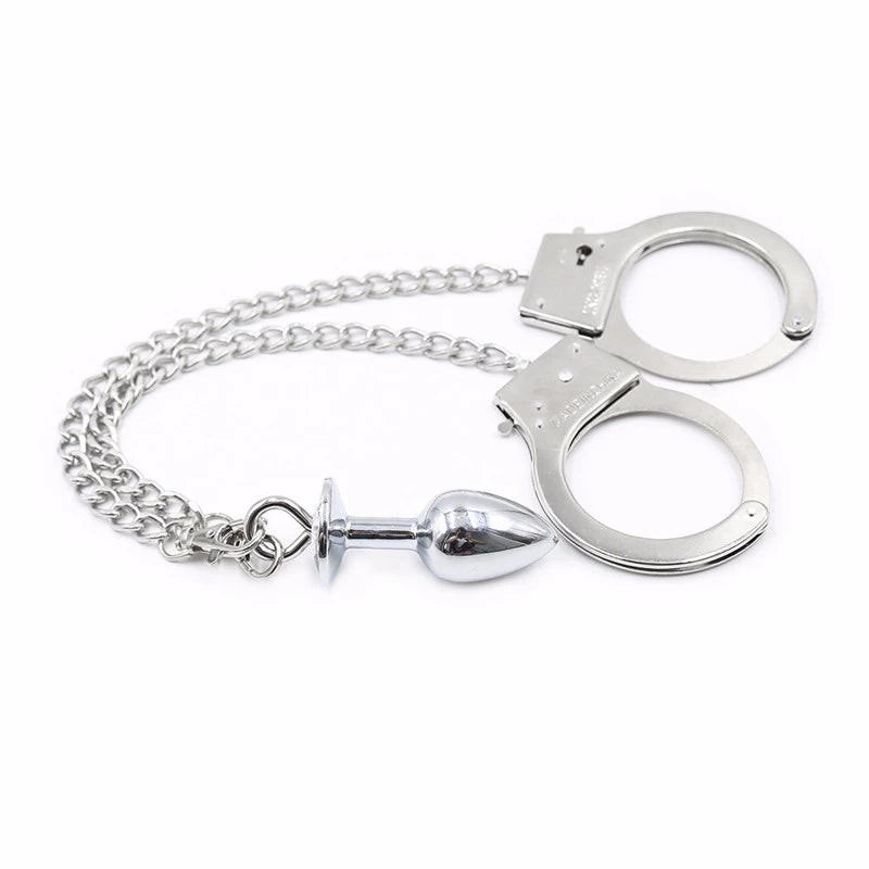 Metal Bondage Handcuffs with Anal Plug