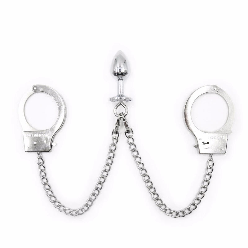 Metal Bondage Handcuffs with Anal Plug