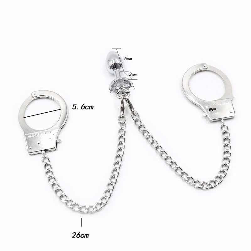 Metal Bondage Handcuffs with Anal Plug