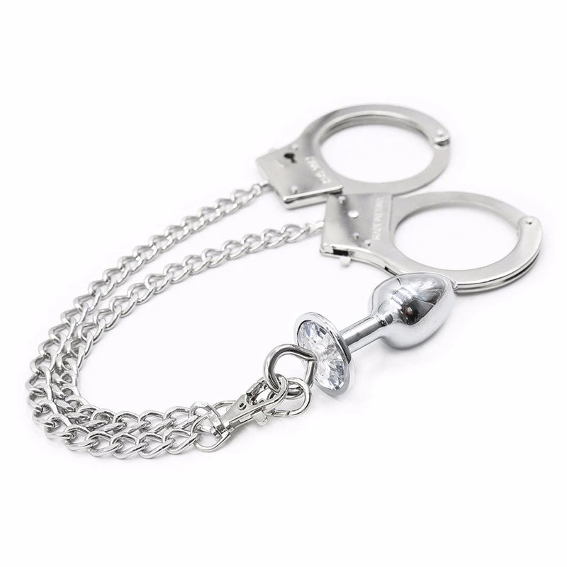 Metal Bondage Handcuffs with Anal Plug